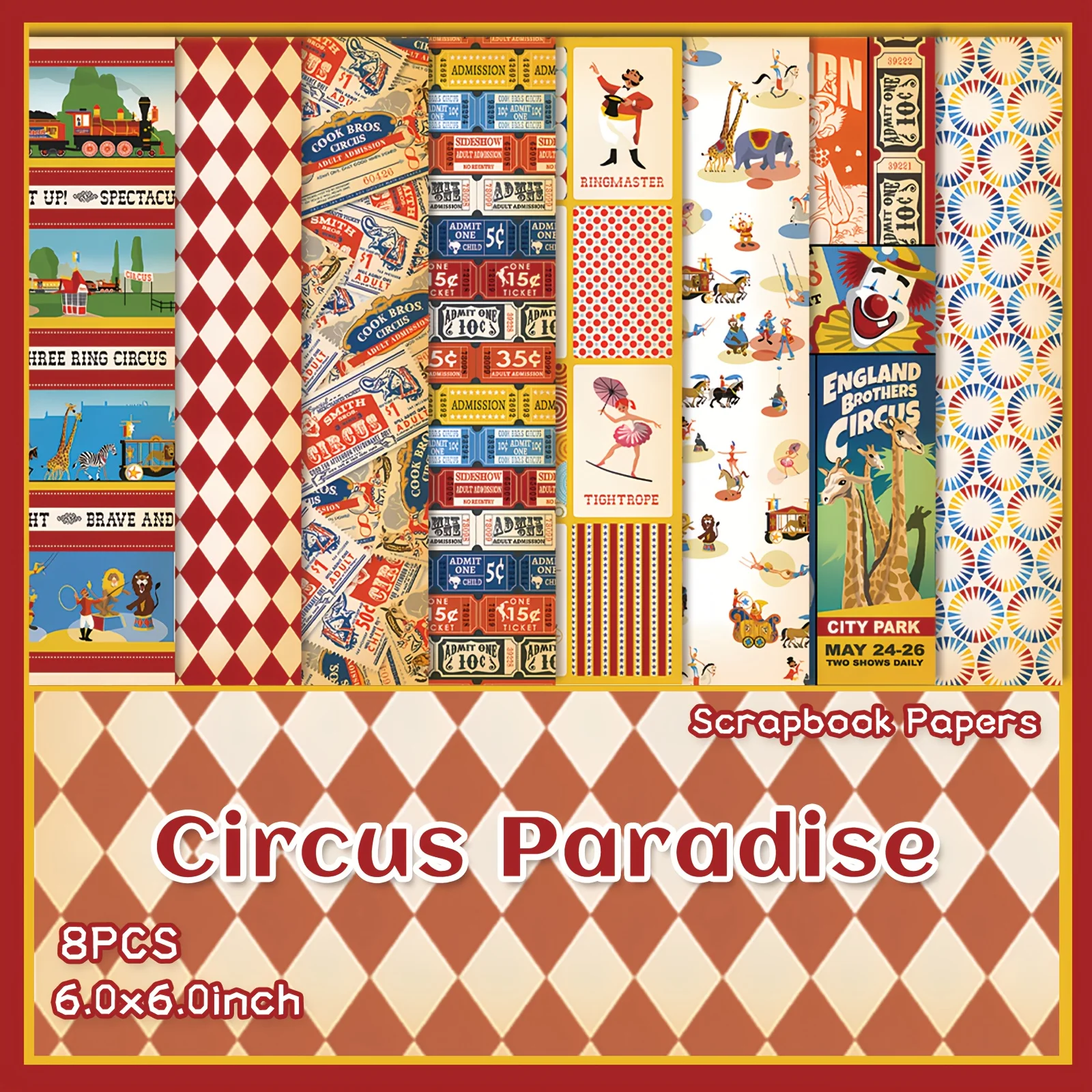 Circus Paradise Scrapbook Paper 8 Sheets for Photo Albums Journal Scrapping Card Making And DIY Art Craft