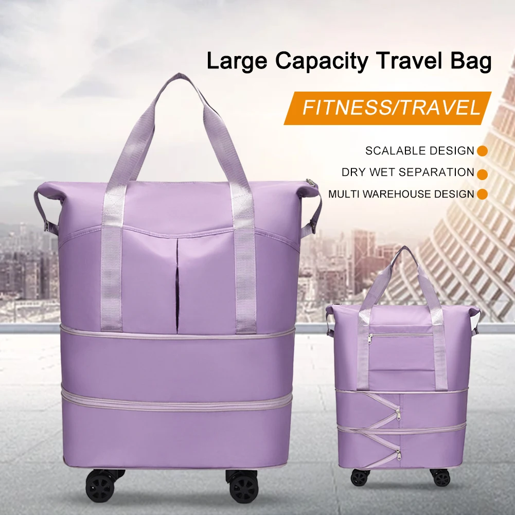 Carry On Luggage Bag with Detachable Wheels Dry Wet Separation Expandable Suitcases Large Capacity Duffle Bag for Men and Women