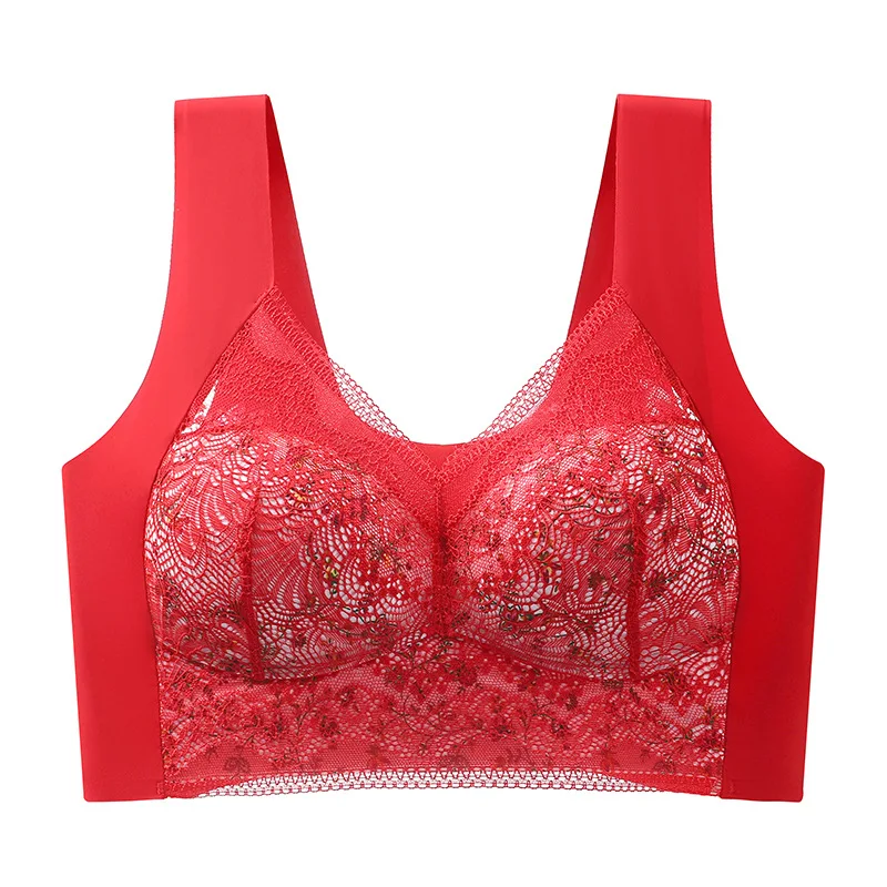 New Ice Silk Traceless Pregnant Women's Breastfeeding Underwear Thin Lace Print Soft Comfortable Integrated Sports Women's Bra 4