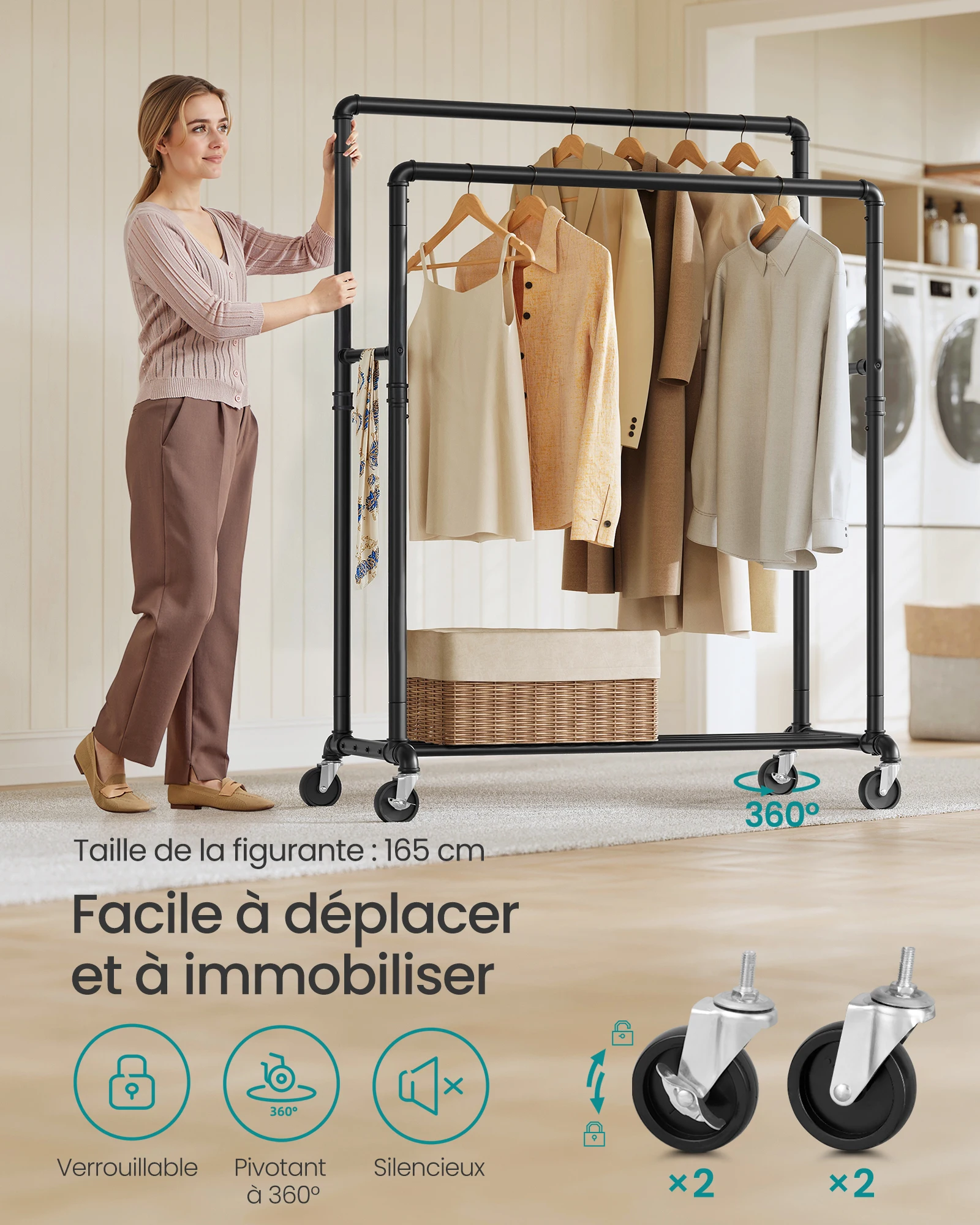 SONGMICS Clothes Rail, Clothes Rack, Coat Stand with Double