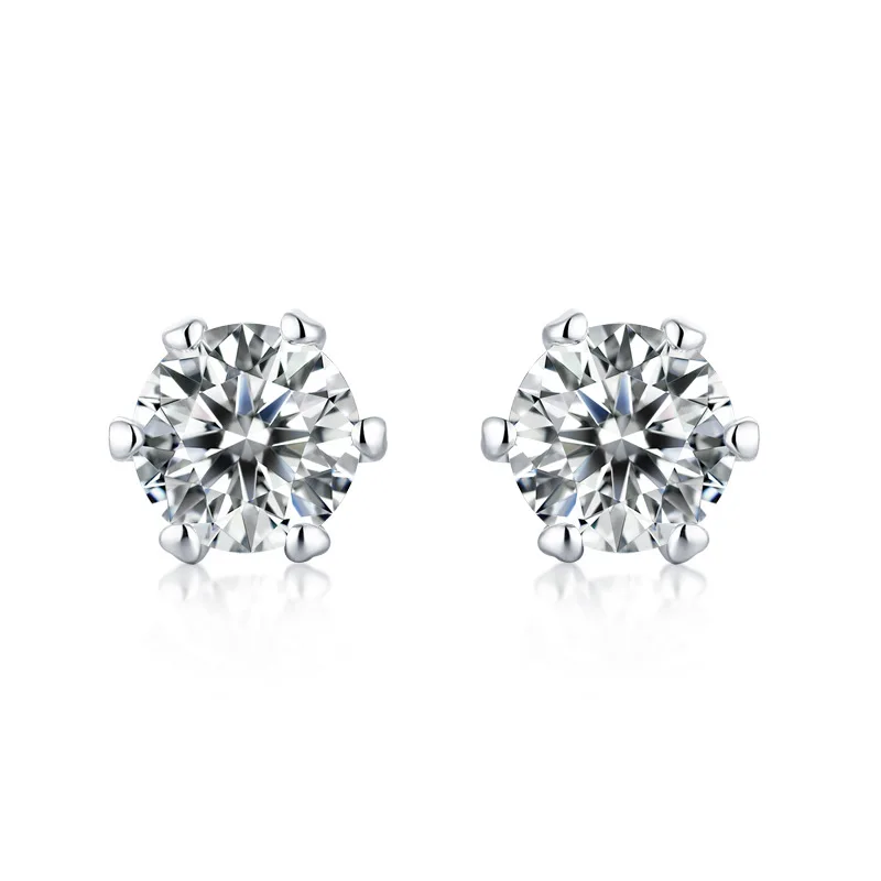 

1-2ct D Color VVS Moissanite Ear Studs 6 Prong 925 Sterling Silver Moissanite Diamond Stud Earrings Women Pass Tester Gift