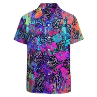 Full Print Neon Painting Abstract Graphic Festival Shirts For Men Short Sleeve Button Down Casual Beach Party Shirt Clothes 2