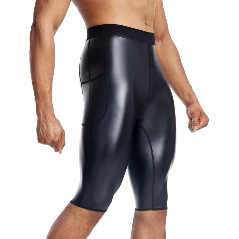 Men Leather Stretchy Casual Biker Club Party Pants Body Shaper Waist Trainer High Waist Leggings Fitness 5pts Pants with Pockets