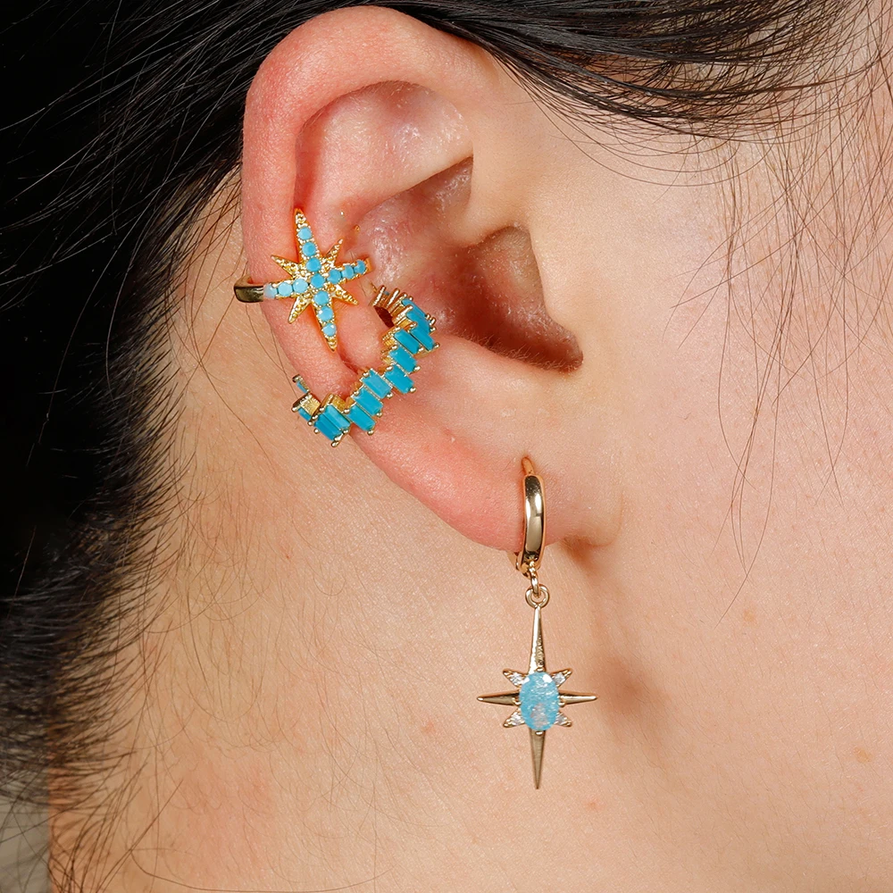 Vintage Star Ear Clips Without Piercing for Women Sparkling Zircon Ear Cuff Clip Earrings Wedding Party Fashion Gifts ear clip earrings,clip earrings,ear clip,star hoop earrings
