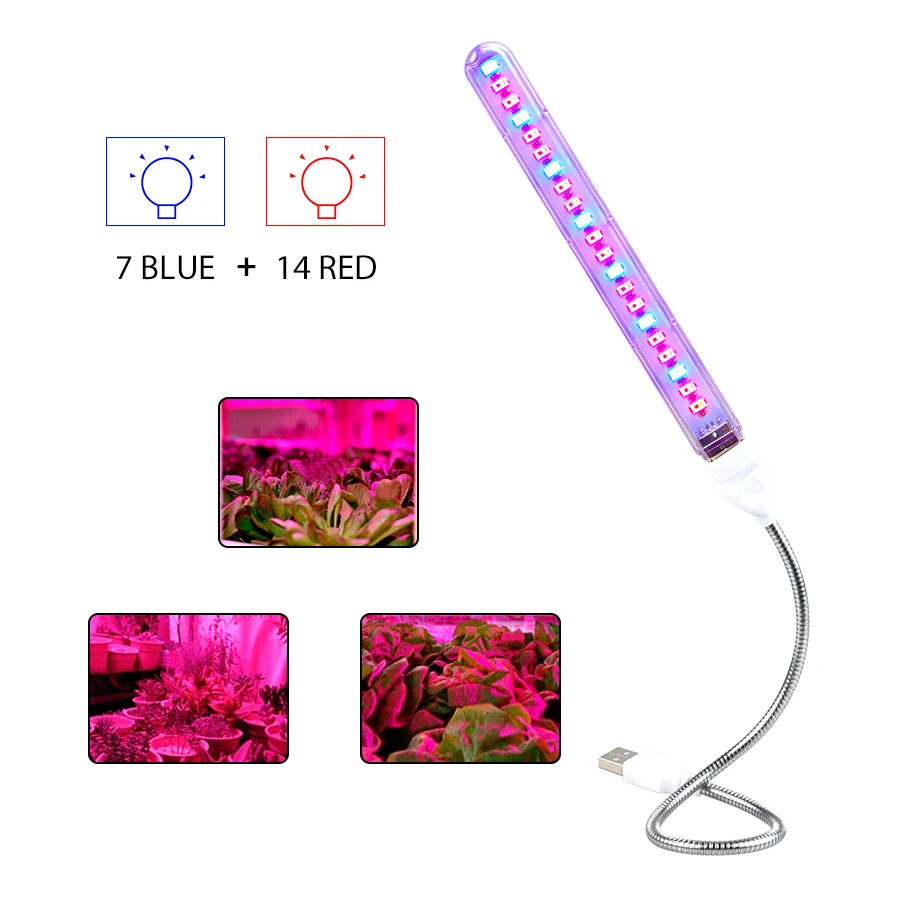 LED Grow Light 5V Full Spectrum Red & Blue for Indoor Plants, Flowers, Seedlings, and Greenhouse