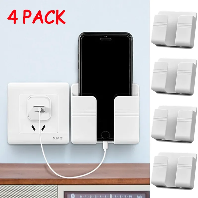 Wall mounted storage box Phone holder Wall mounted organizer Remote control holder Hanging storage organizer Hanging storage rack 4/2/1Pcs Multifunction Punch Free Wall Mounted Storage Box Organizer TV Remote Control Mounted Mobile Phone Plug Charging Holder