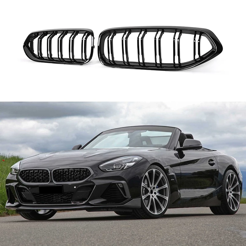 

NEW-1 Pairs Car Dual Lines Front Hood Kidney Grille Glossy Black Racing Grills For-BMW Z4 G29 2020 2021