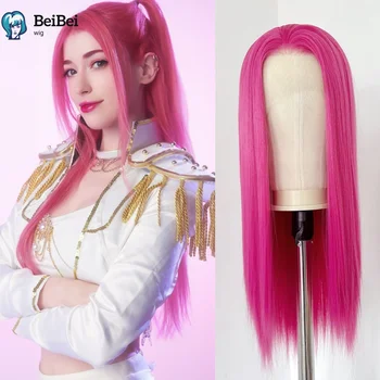 Mira Pink Lace Front Wig for Women 26 Inches Long Straight Wig 13*4 Natural Frontal Lace Synthetic Wigs for Cosplay Pelucas