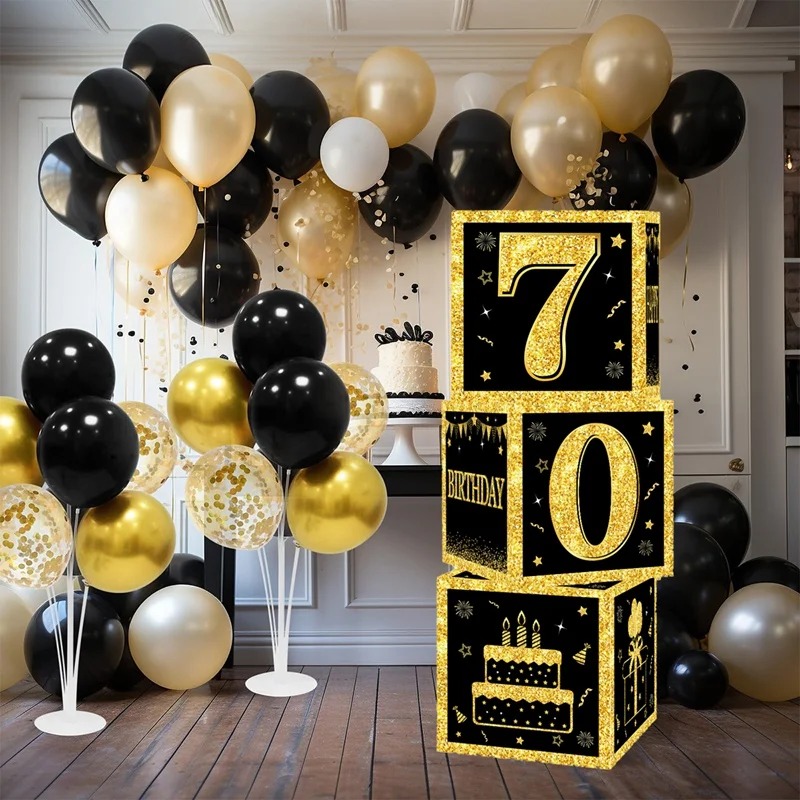 Gold Schwarz Geburtstag Nummer Papier Boxen 18 30 40 50 60 70 75 80 Jahre Alt Geburtstag Party Dekoration Erwachsene Geburtstag Party Supplies – Detail 14