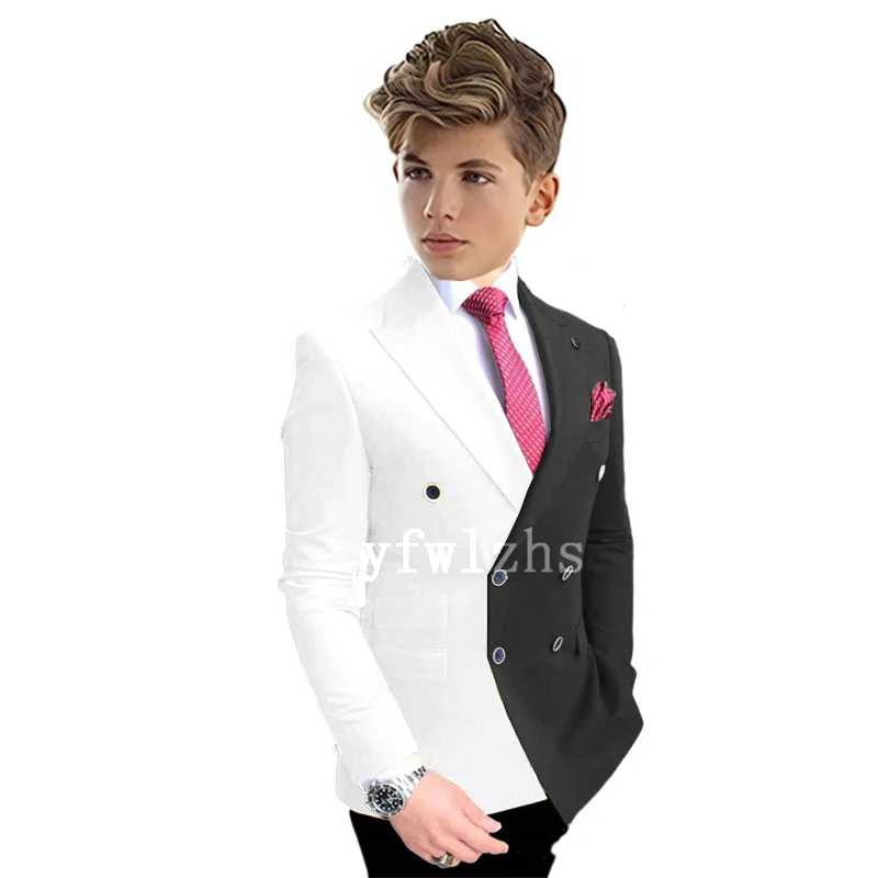 Color Block Boys Suit Jacket Pants Set da 2 pezzi smoking da sposa Blazer doppiopetto vestiti a due colori per bambini