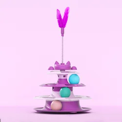 Interactive Self - Entertainment Cat Toy Set: Turntable, Teaser Wand, and Balls (PURPLE)