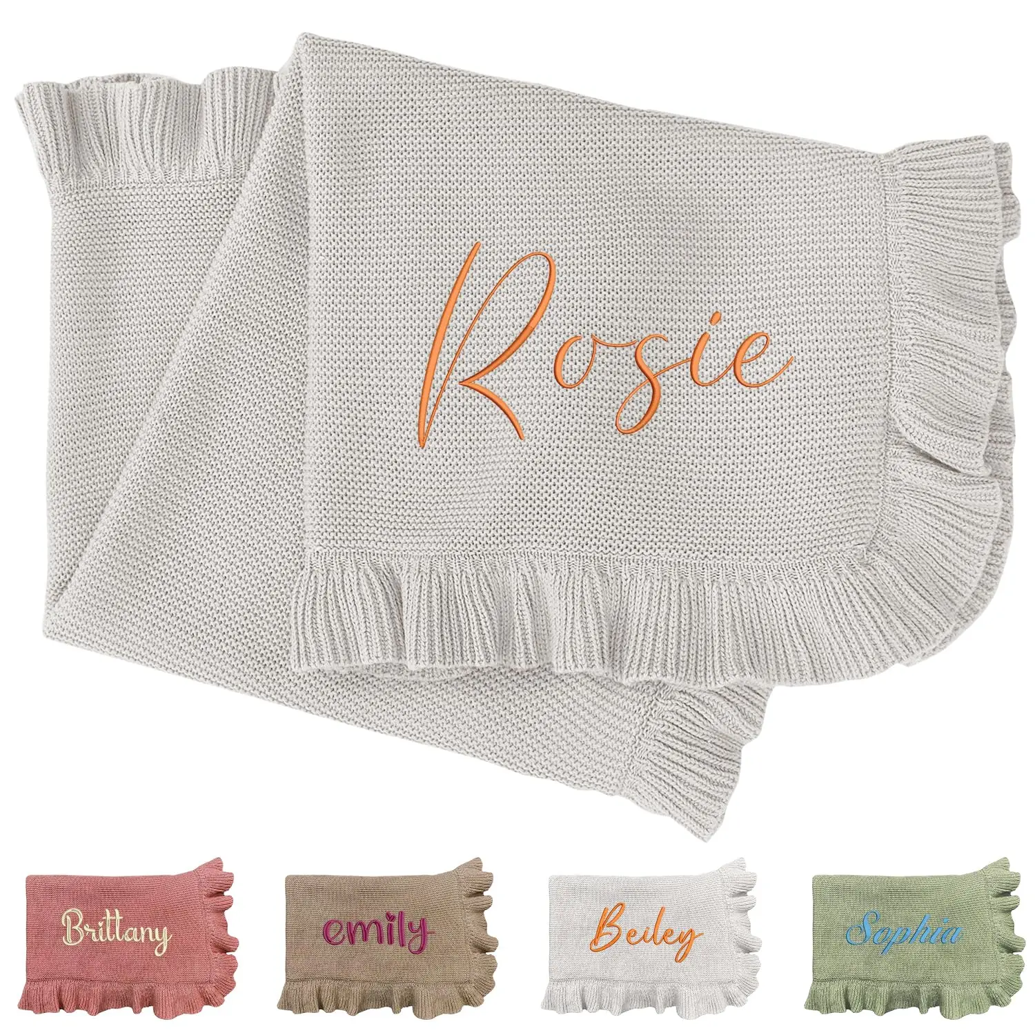 Knit Baby Blanket Personalized for Newborn Girl and Boy with Name Embroidery Soft Knited cotton knit blanket knit blanket custom blanket