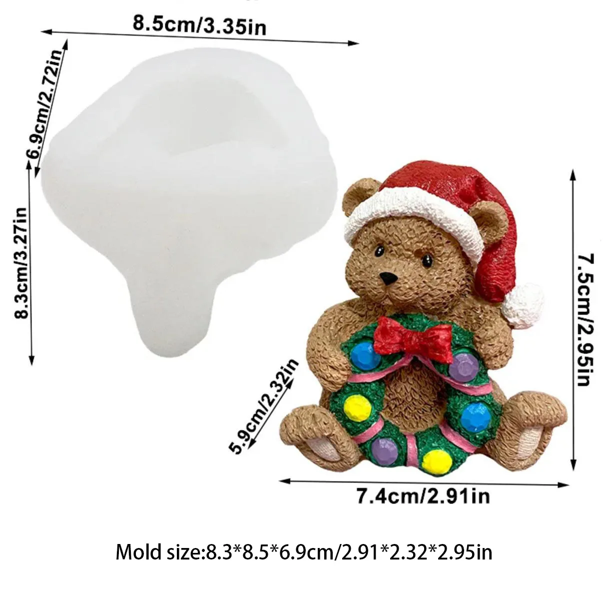 Schneemann-Geschenk mit Blumenbär Silikonform für Eiswürfel, Getränke, Schokolade, Gel, Kerzen, Gips-Ornamente – Detail 11