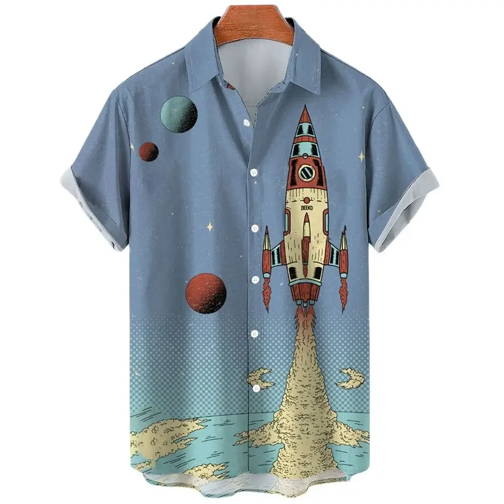 Men's Rocket Print Hawaiian Shirt 3d Print Harajuku Cartoon High Quality Summer Men's Casual Shirts for Men Hawaiian Shirts