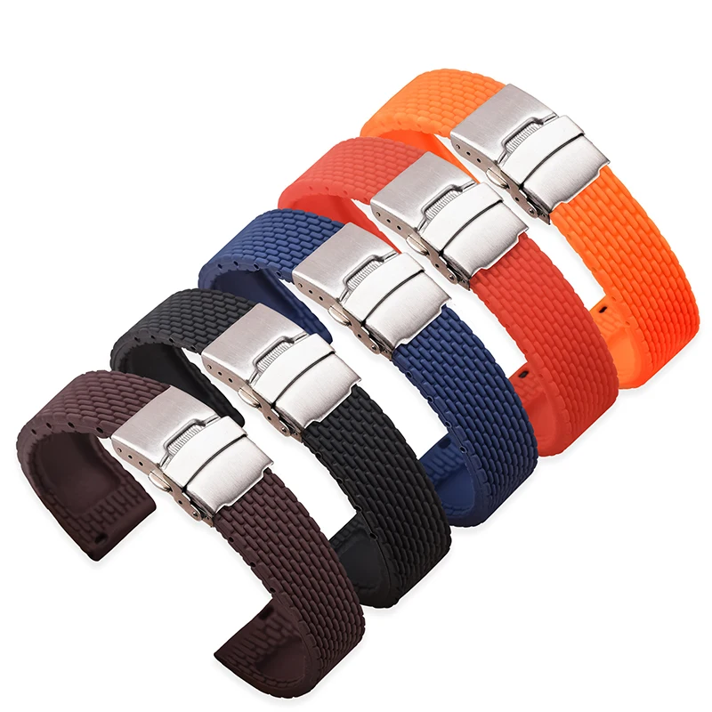 Universal Waterproof Silicone Watch Strap with Quick Release Folding Buckle – Available in Multiple Sizes