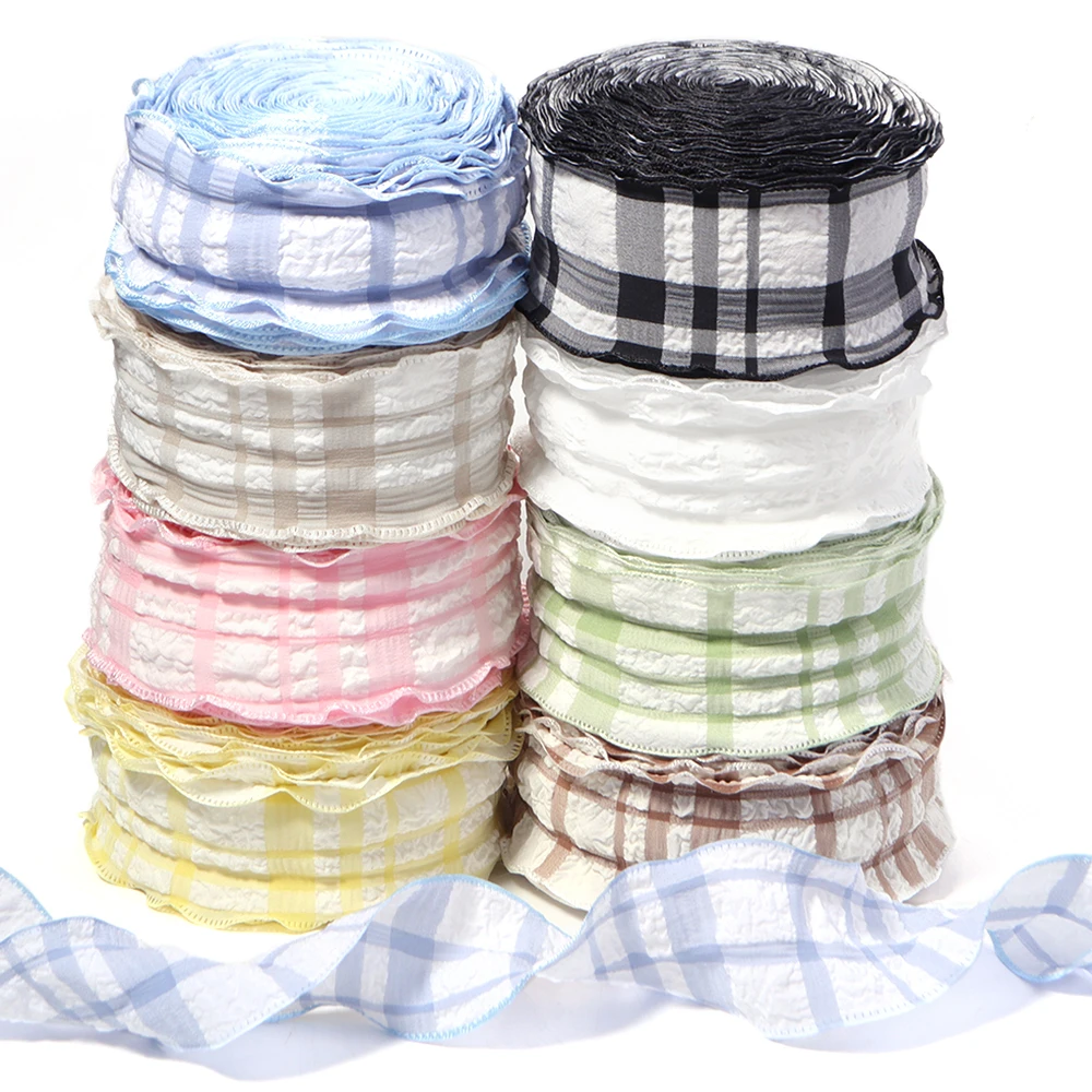 Plaid Wavy Edge Lace Ribbon - 5 Yards for DIY Crafting and Decor
