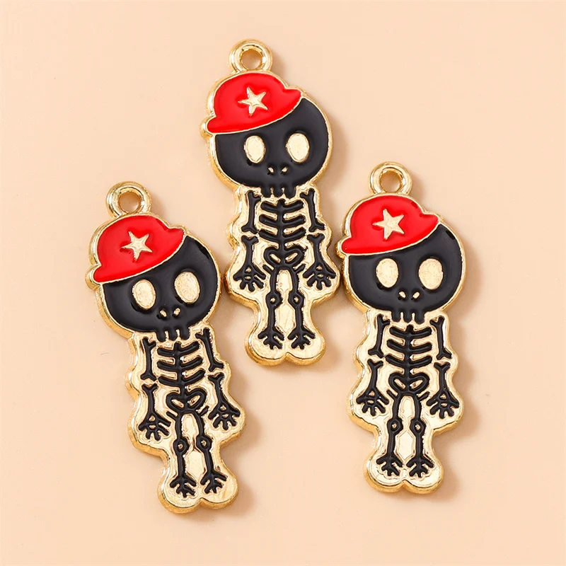 Leslie 10 Stück 13 x 33 mm bunte Emaille-Halloween-Schädel-Skelett-Charms-Anhänger für Schmuckherstellung, Halsketten, Ohrringe, Armbänder, DIY – Detail 12