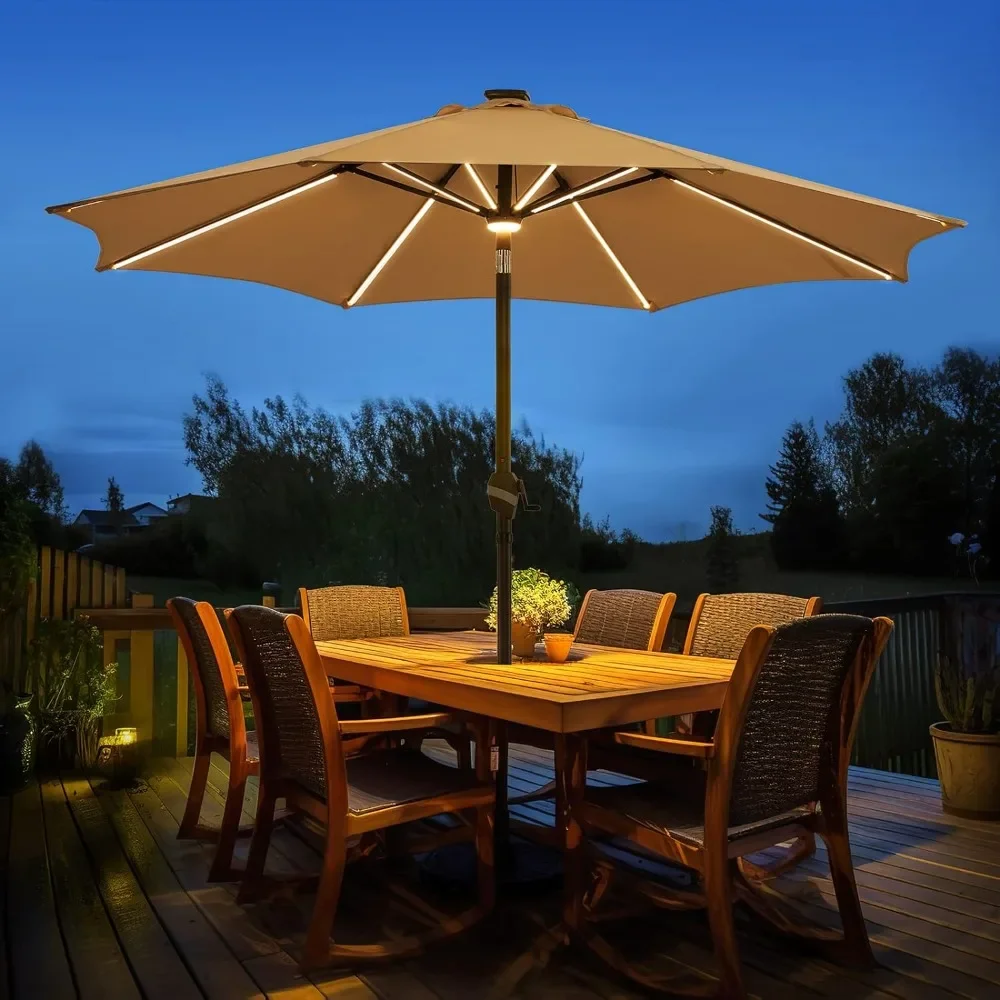 

Patio Umbrella, 9 FT Outdoor Patio Umbrella,with 16 LED Strip Lights, Fade Resistance & UV Protection Fabric, Patio Umbrella