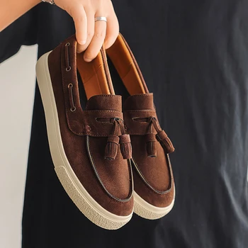 Suede Leather Handmade Loafers Leisure Walk Male Casual Shoes New Design Casual Slip on Flats Versatile Driving Shoes Moccasins 1
