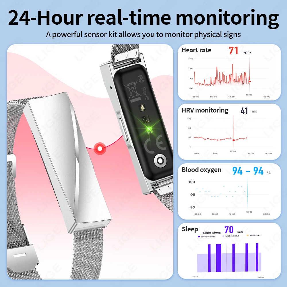 LIGE Smart Bracelet Heart Rate Blood Oxygen HRV Monitor Pedometer Sports Fitness Tracker For Women Men No Screen Smartwatch 2025