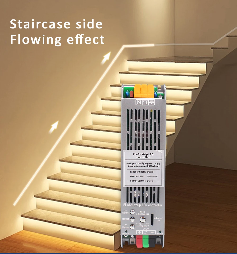 24V Pferderennen fließendes Wasser fließende Streifen Lichter LED Treppen regler mit Pir Bewegungs sensor ws2811 Pixel lineare Beleuchtung – Detail 6