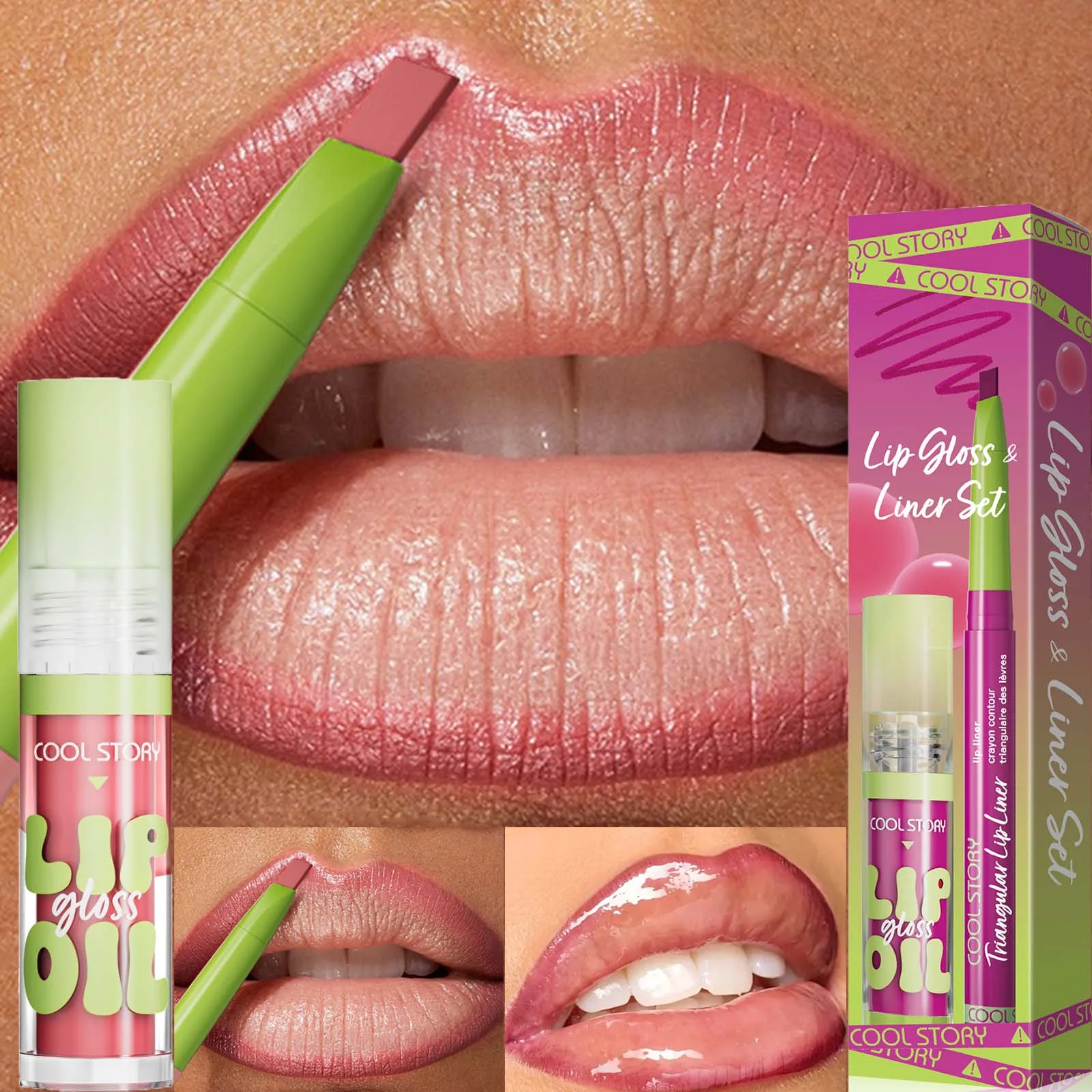 2pcs Lips Contour Makeup Kit Matte Lip Liner with Moisturizing Plumping Lip Gloss Lip Oil Combo Set  Lips Cosmetics - 2