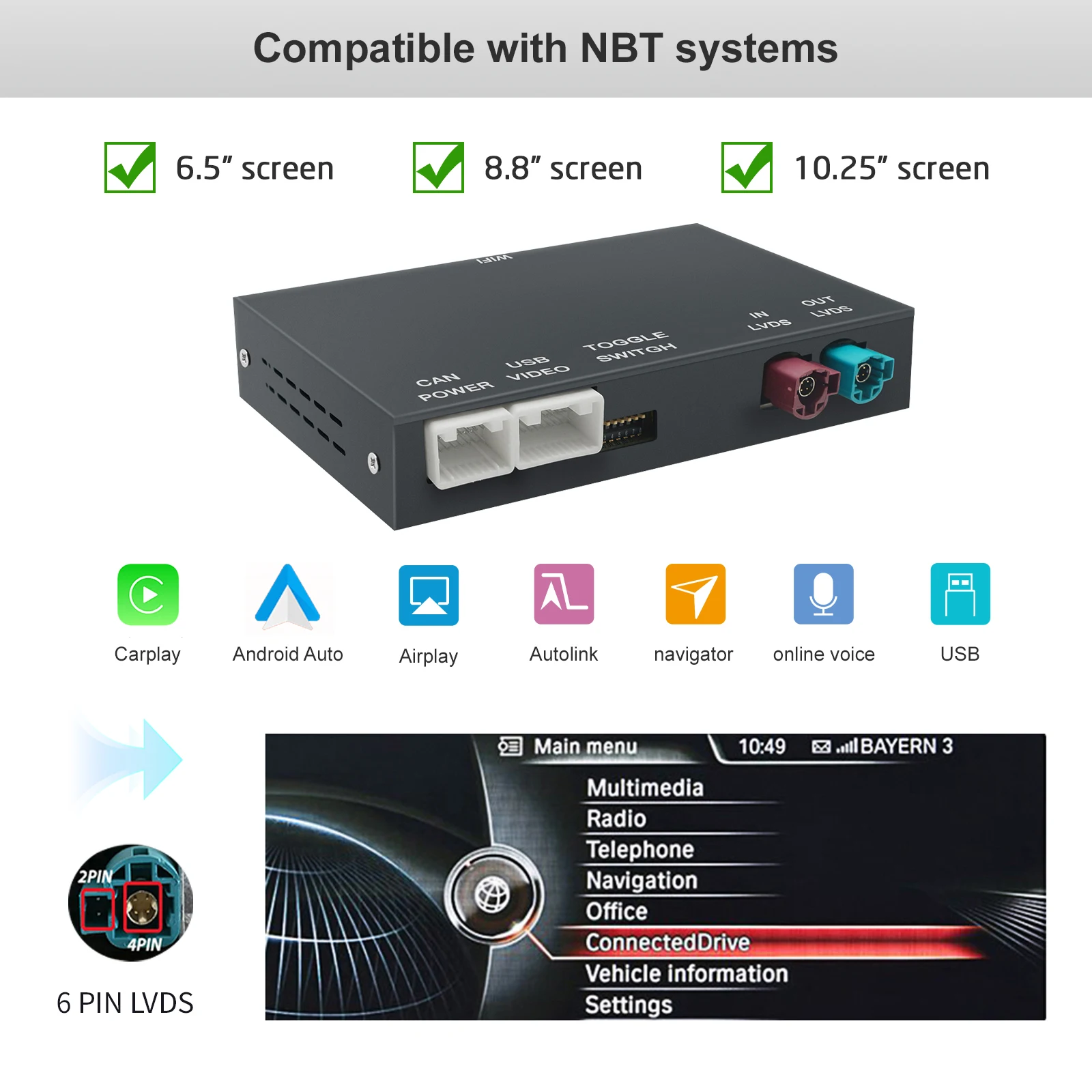 REEIIO Wireless CarPlay Android Auto für BMW NBT/EVO X5 F15 X6 F16 X1 F48 2014–2020 mit Auto-Wiedergabefunktionen Airplay – Detail 1