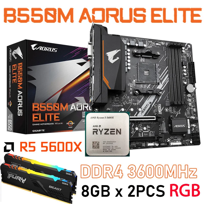 Carte Mère Amd Ryzen 5600x Combo R5 + Gigabyte B550m, Aorus Elite Am4