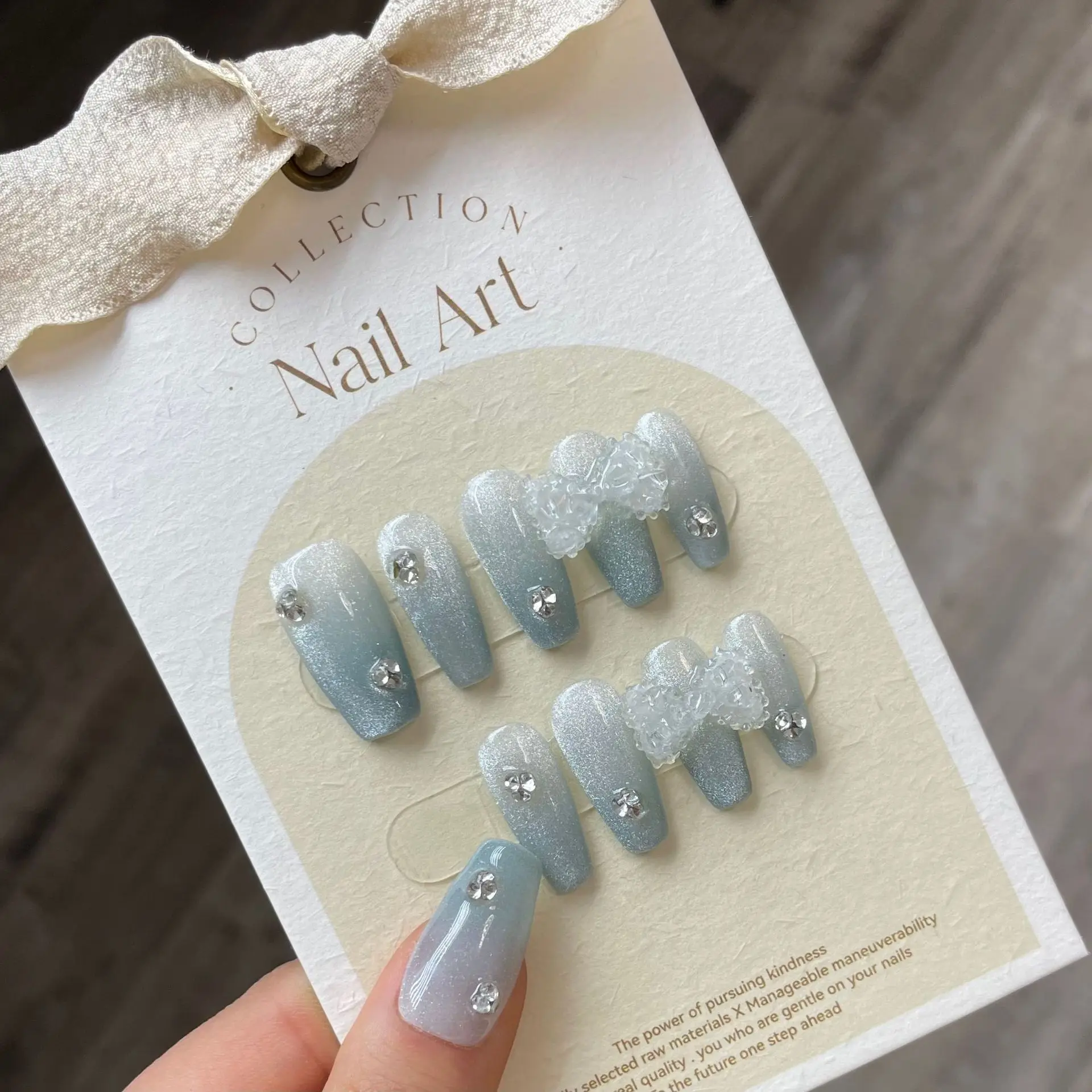 

Korea Nails Set Press On Handmade Acrylic Full Cover Artificial False Nails With Design Professional For Girls