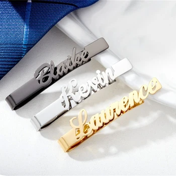 Custom Name Tie Clips Stainless Steel Nameplate Jewelry Personalized Letter Clasp Cufflinks Steamship Wedding Gift
