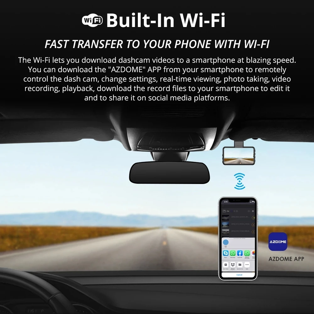 AZDOME-M17  ķ FHD 1296P, WiFi ڵ DVR 3 ġ IPS ũ ADAS ڵ  ī޶ ڵ  DVR   24 ð   ķ
