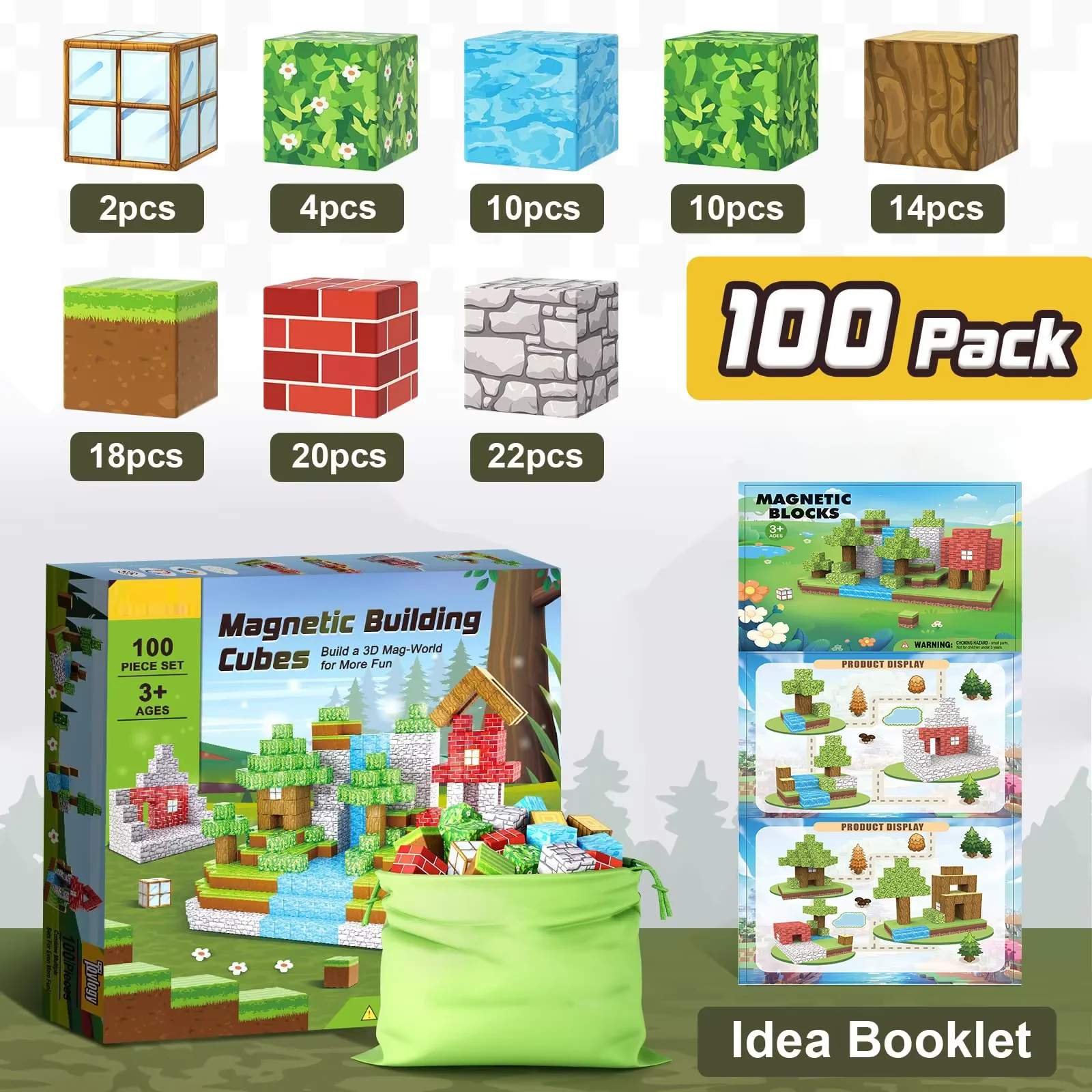52-100pcs Magnetic Blocks Build My World Architectural Cubes Set for Boys Girls Age 3+ Construction DIY Educational Toys Magnetic Building Blocks Magnetic Assembly Toy