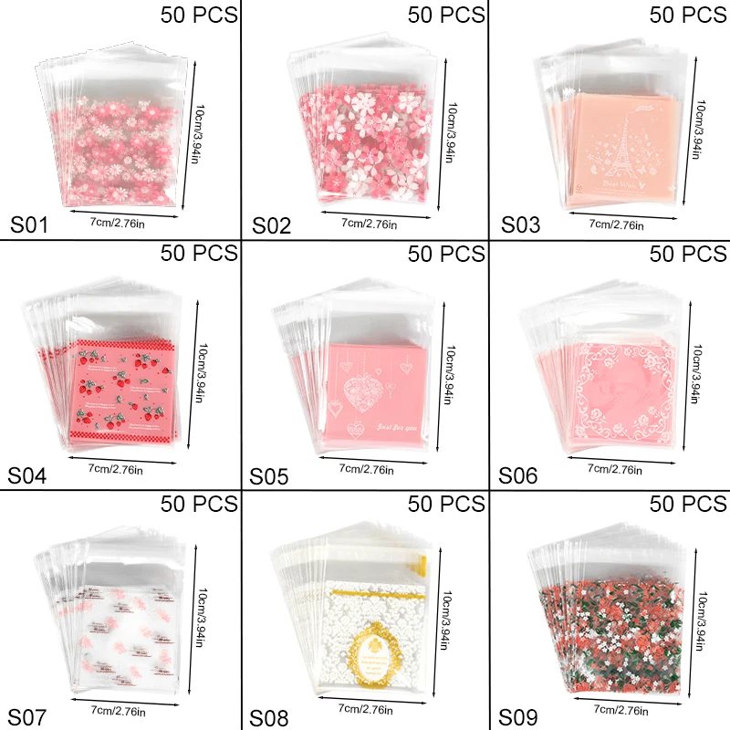 50 stücke Transparente Süßigkeiten Taschen Rosa Blume Kunststoff Kekse Taschen Baby Dusche Geburtstag Party Backen Cookies Verpackung Hochzeit Decor – Detail 1