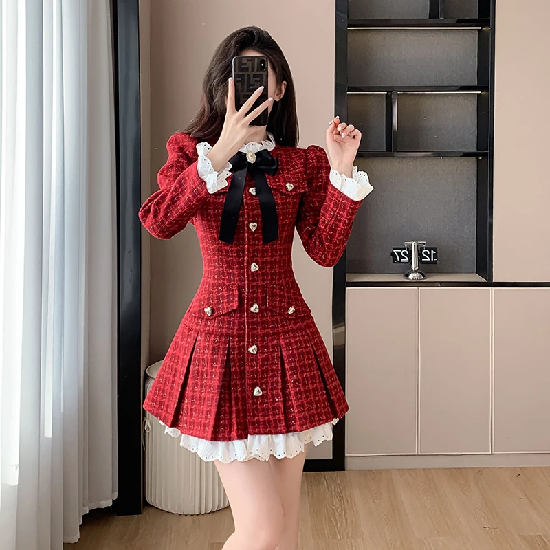 chinese dress ladies Allegra K Tweed Dress for Women Long Sleeves Square Neck Elegant Dresses  with Pockets X-Small Black at Amazon Women's Clothing store