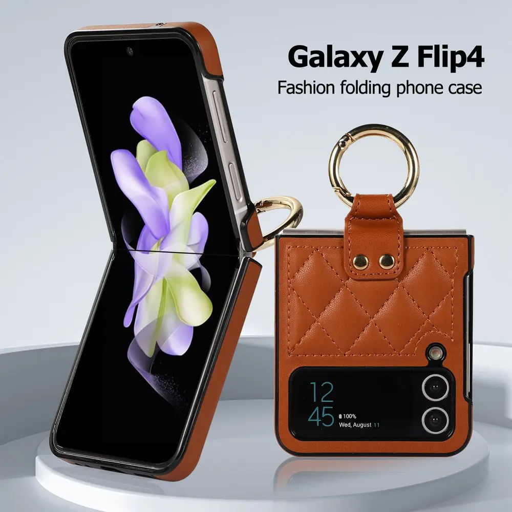 Ring Holder Case for Samsung Galaxy Z Flip 4 Case Leather Luxury Fashion Shockproof Case for Samsung  Z Flip 3 4 Flip4 5G Cover
