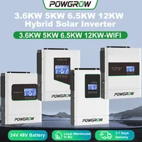 POWGROW Onduleur Solaire Hybride 12KW 6.5KW 5KW 3.6KW Double Sortie MPPT 220V 24V 48V Entrée PV Max 500V Chargeur Solaire 160A avec BMS 1