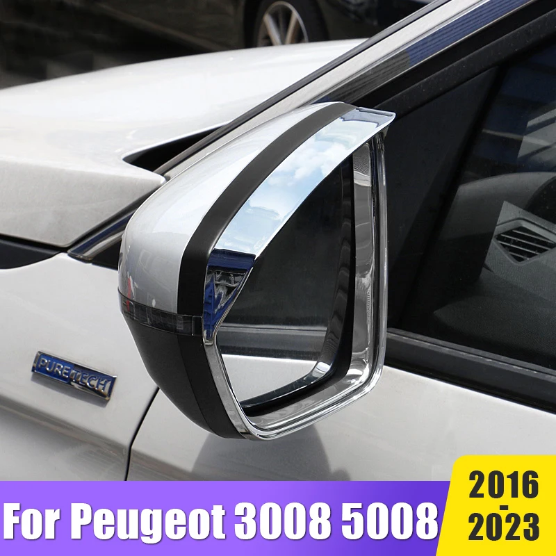 

For Peugeot 3008 5008 GT 2016-2020 2021 2022 2023 Car Rearview Mirror Eyebrow Rainproof Rain Protector Trims Cover Accessories