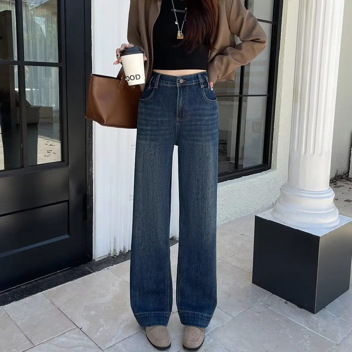 XXXXXL Fashion Plus Size Women's Jeans Autumn Of 2025 New Simple Cuffs Embroidery Denim Straight Leg Long Pants 8660