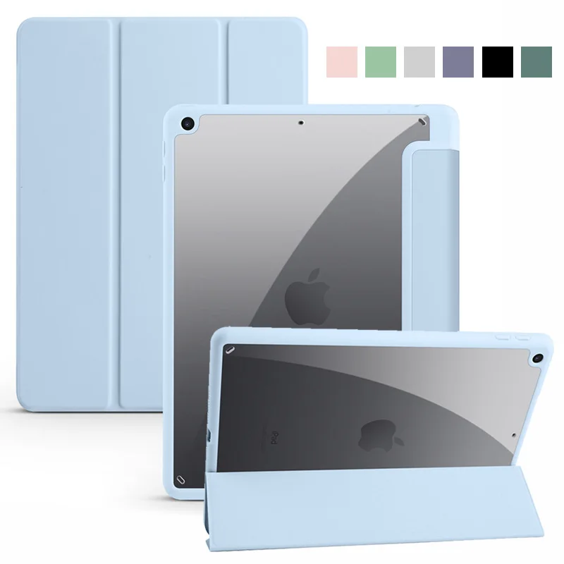 Funda Per Ipad 9 Custodia Di 8 Generazione Custodia A Tre Ante In Pelle Acrilica Trasparente Posteriore Smart Cover Per Ipad 9 8 7 Custodia Per Ipad 1
