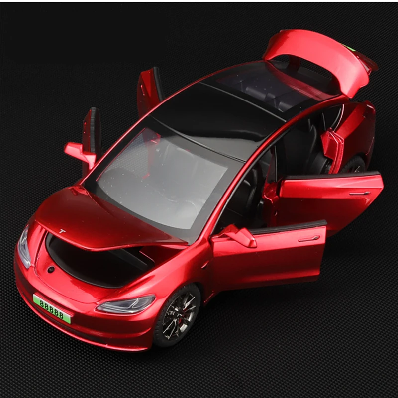 1:32 2024 Model 3 Alloy Car Model Diecast Metal Vehicles Car Model High Simulation Sound and Light Collection Childrens Toy Gift 4