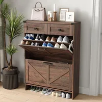 Shoe Storage Cabinet Flip Drawers & 2 Drawers,Shoe Cabinet Storage with Legs for Entryway,Freestanding Shoes Organizer 1