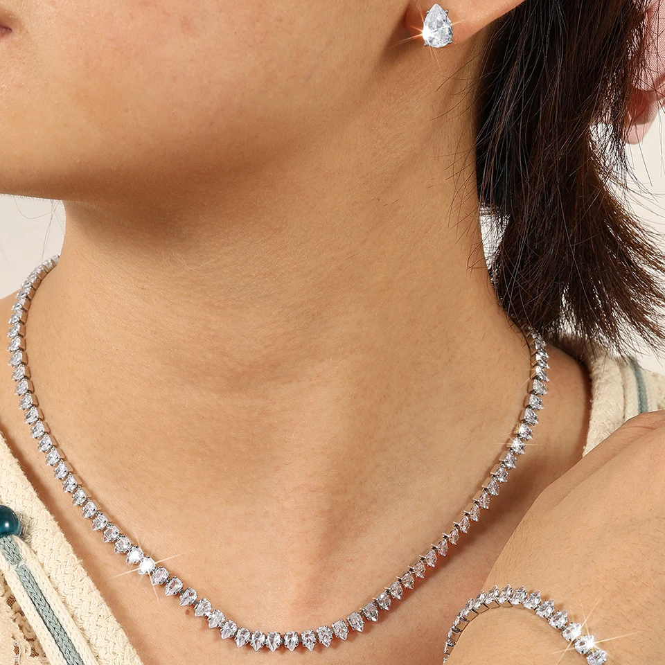 ZAKOL Minimalist Cubic Zirconia Water Drop Necklace Earrings Bracelet Set For Women Luxury Stylish Bridal Wedding Party Jewelry 3