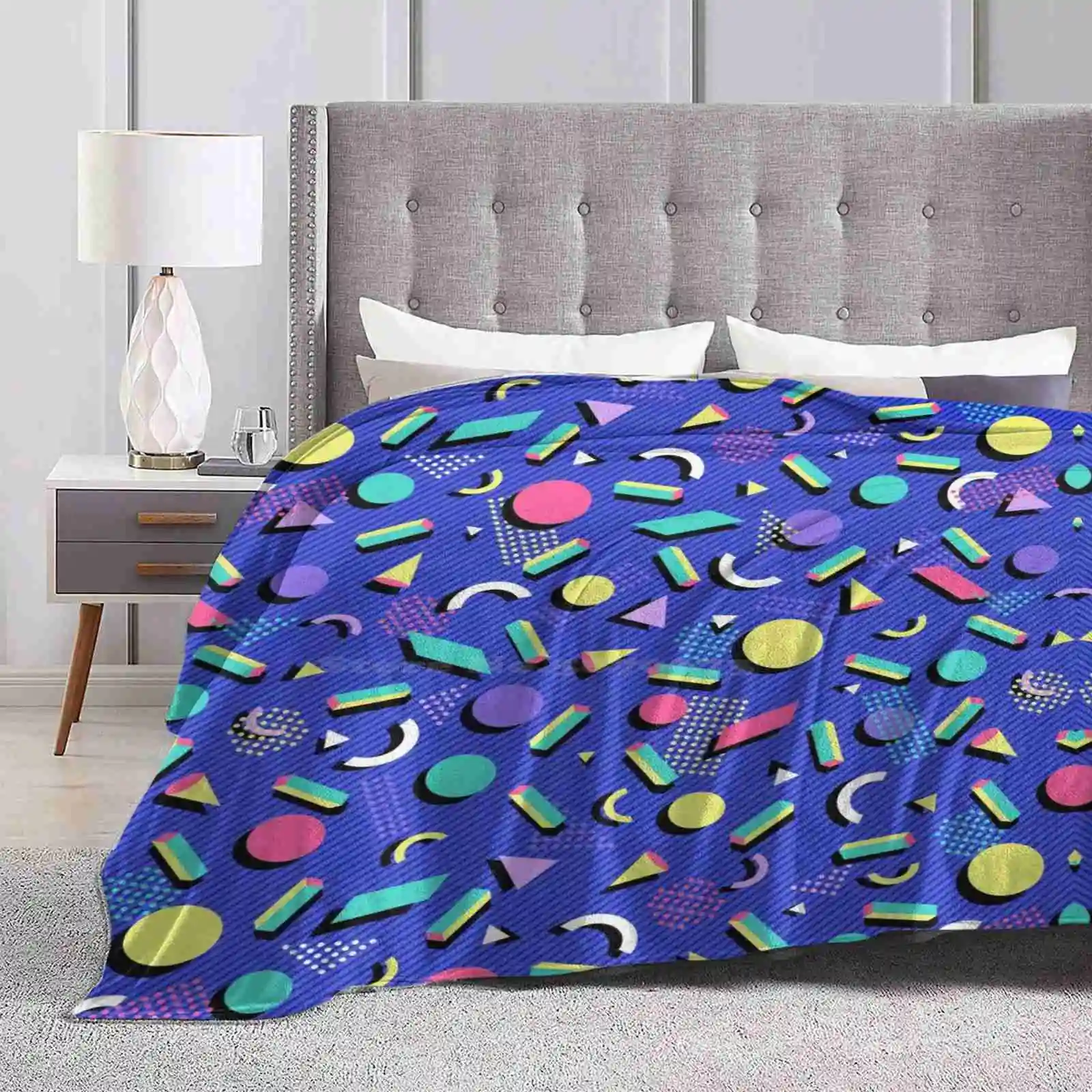 

Bold Memphis Blender Medium All Sizes Soft Cover Blanket Home Decor Bedding 1980 1990 80S 90S Retro Memhis Style Shapes