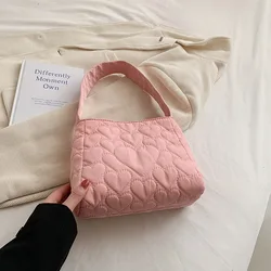 Luxury Quilted Tote Bag with Heart Design - Women's Winter Fashion Handbag (Pink)