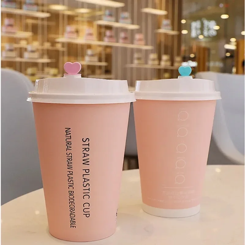 50pcs Pink Disposable Tea Cup Party Birthday Wedding Favor Creative Cold and Drink Paper Cups Coffee Tea Packaging Cups with Lid