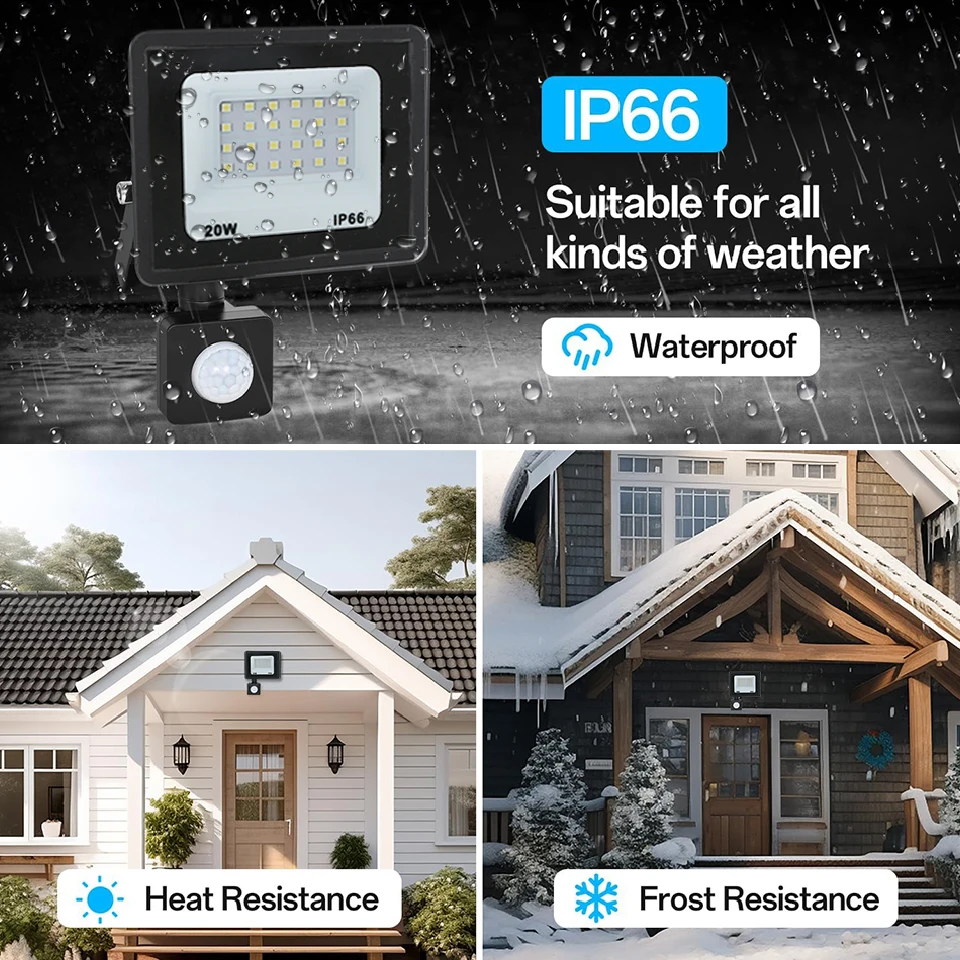 LED PIR Motion Sensor Floodlight Wall Light White LED Light Waterproof 100W 50W 30W 20W 10W LED Spotlight Outdoor For Garden