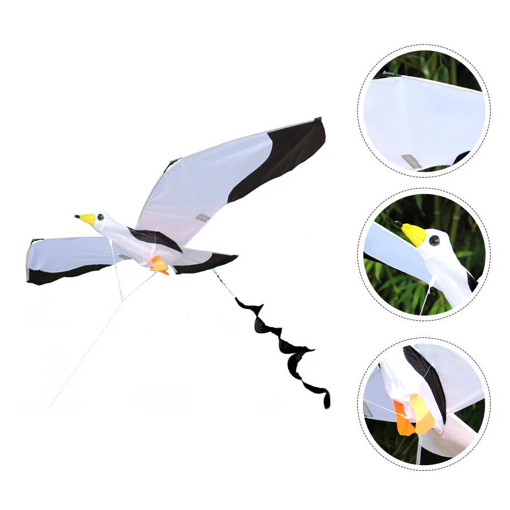 

3D Seagull Kite Toys Long Tail Outdoor for Kids Plaid Cloth Child Funny