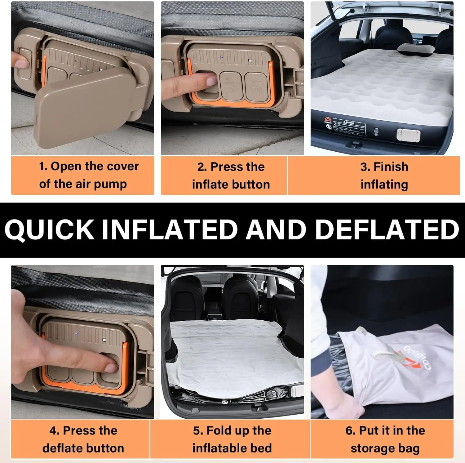 Car Air Mattress For  Model Y, Self Inflating Car Sleeping Pad With Wireless Air Pump, 7"" Thiened  Model Y Mattress, Comfort 6