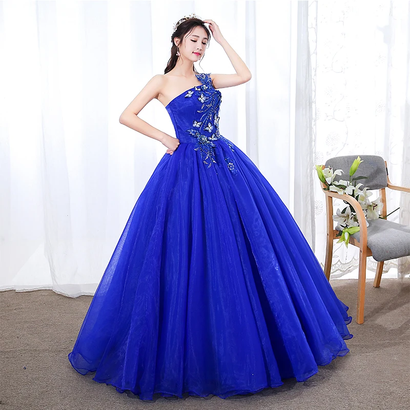 ruthshen Elegant Vestidos De 15 Anos One Shoulder Royal Blue / Orange Quinceanera Dresses Party Prom Gowns