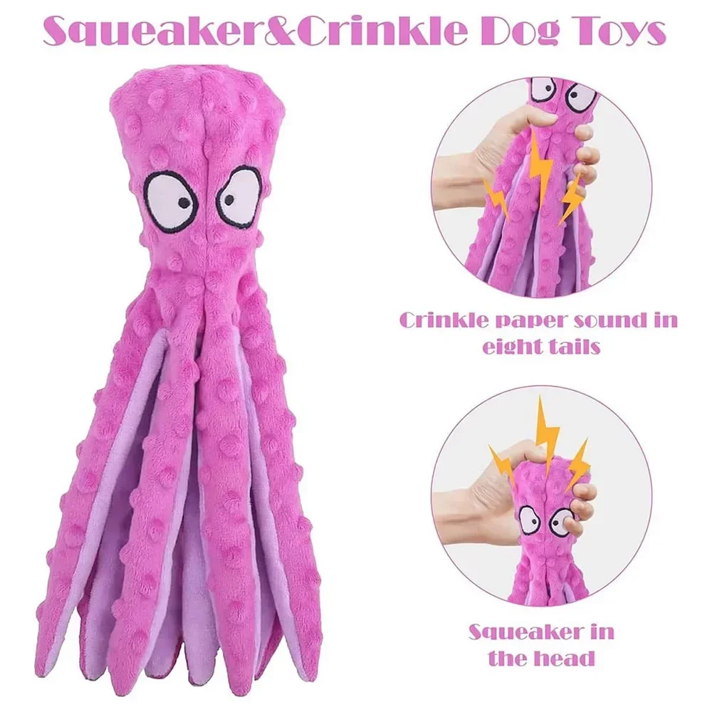 Durable Dog Plush Toys for Aggressive Chewers Tough Squeaky Octopus Dog Chew Toy for Puppy Pet No Stuffing Interactive Dog Toys 2